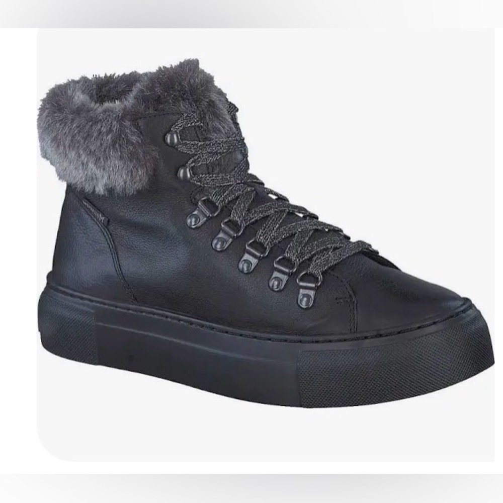 MEPHISTO Black Ginou Black Faux Fur Combat Lace Up‎ Boots Black Women 8.5 Luxury